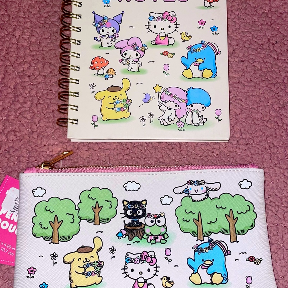 BNWT HELLO KITTY Pink Pencil Pouch and Sprial Notebook Journal